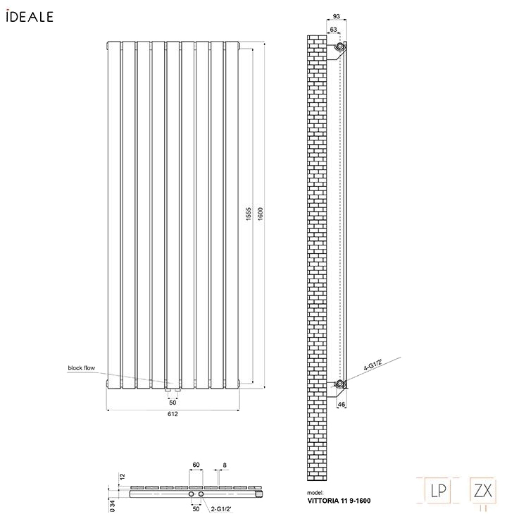 Ideale Vittoria 11 9/1600/612 белый Габаритные размеры