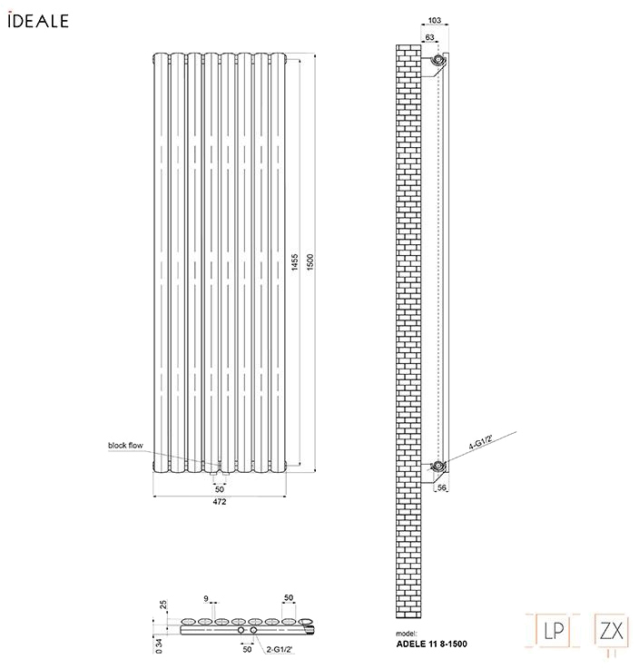 Ideale Adele 11 8/1500/472 черный Габаритные размеры