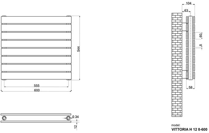 Ideale Vittoria H 12 8/544/600 білий Габаритні розміри