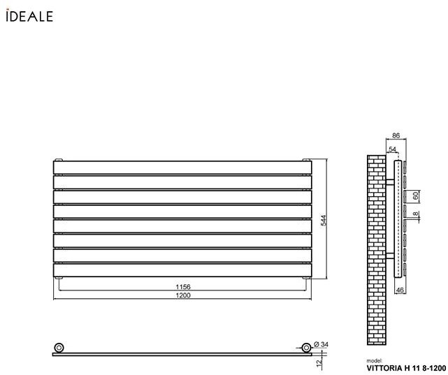 Ideale Vittoria H 11 8/544/1200 білий Габаритні розміри