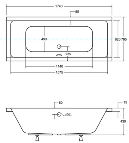 Besco Quadro Slim 175x80 (WAQ-175-SL) Габаритные размеры
