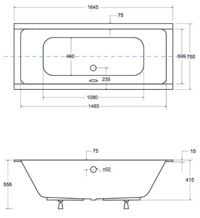 Besco Quadro Slim 165x75 (WAQ-165-SL) Габаритные размеры