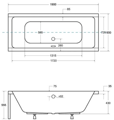 Besco Quadro 190x90 (WAQ-190-PK) Габаритные размеры