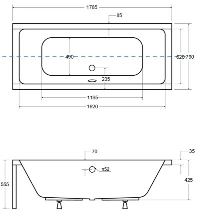 Besco Quadro 180x80 (WAQ-180-PK) Габаритные размеры