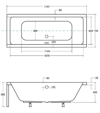 Besco Quadro 175x80 (WAQ-175-PK) Габаритные размеры