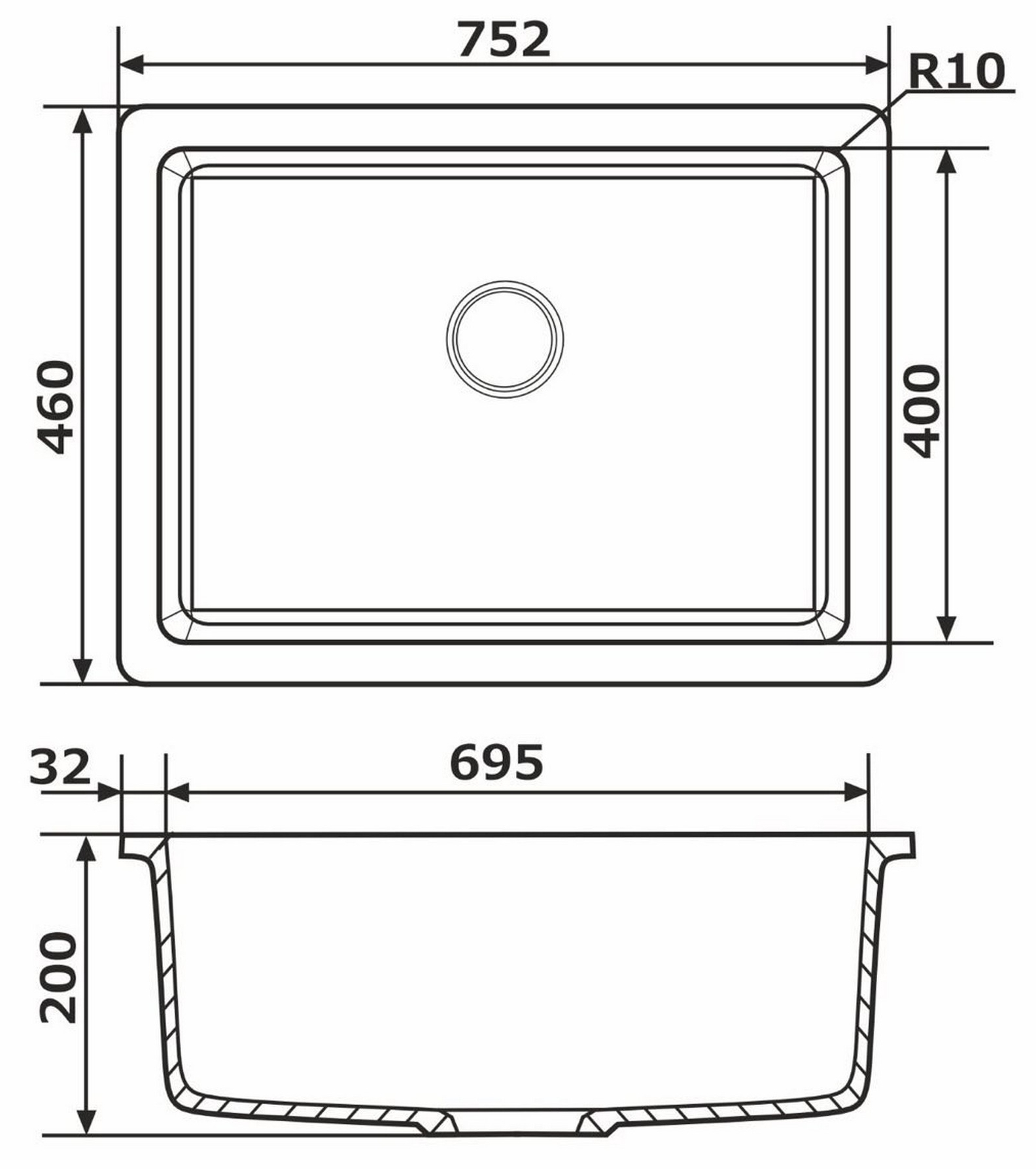 Granado Under top XL White Габаритные размеры