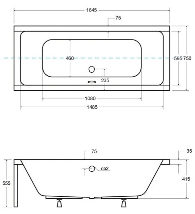 Besco Quadro 165x75 (WAQ-165-PK) Габаритні розміри
