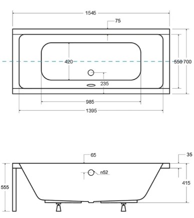 Besco Quadro 155x70 (WAQ-155-PK) Габаритні розміри