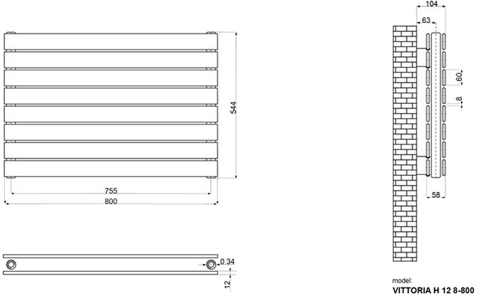 Ideale Vittoria H 12 8/544/800 белый Габаритные размеры