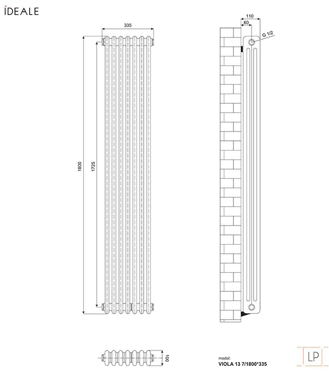 Ideale Viola 13 7/1800/335 черный Габаритные размеры