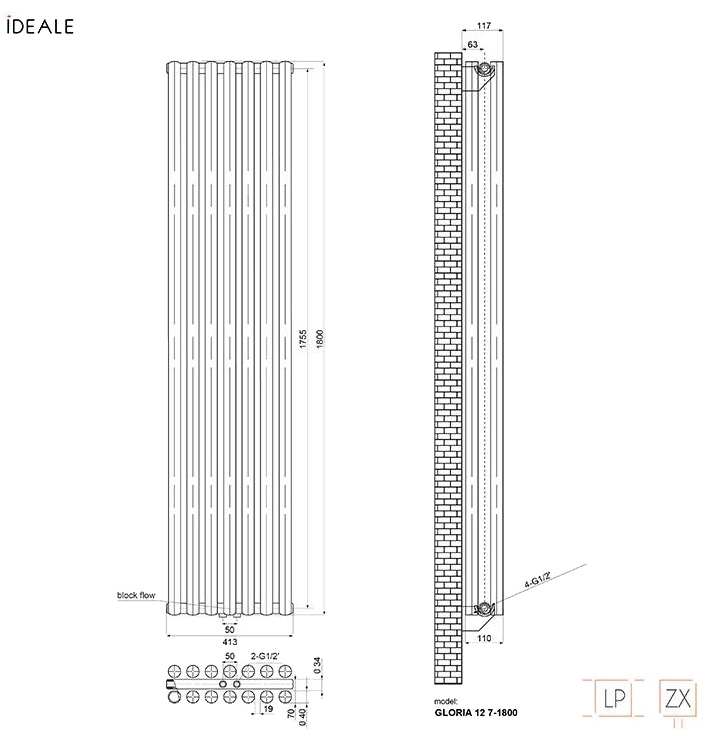 Ideale Gloria 12 7/1800/413 антрацит Габаритные размеры