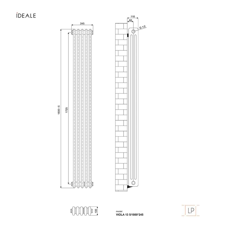 Ideale Viola 13 5/1800/245 антрацит Габаритные размеры