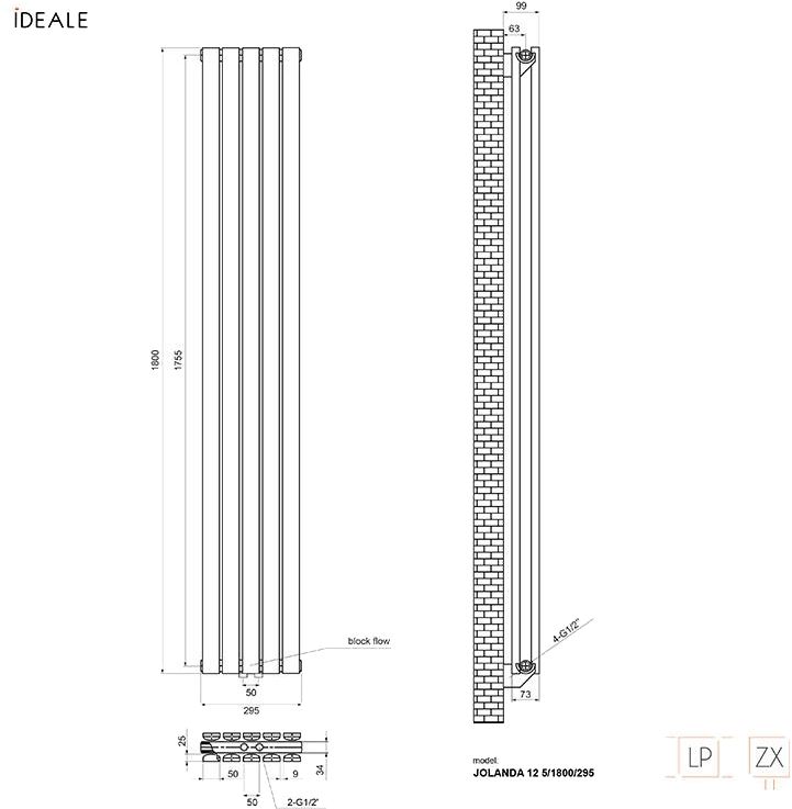 Ideale Jolanda 12 5/1800/295 черный Габаритные размеры