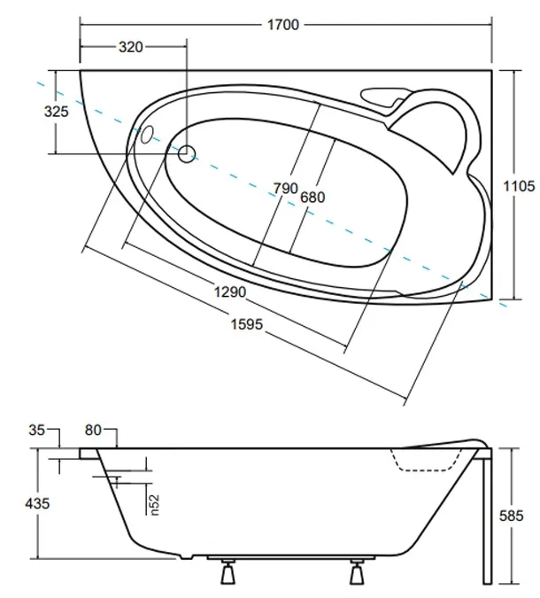 Besco Wenus Finezja Maxi 170x110 (WAF-170-NP) права Габаритні розміри