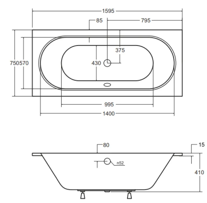 Besco Vitae Slim 160x75 (WAV-160-SL) Габаритные размеры