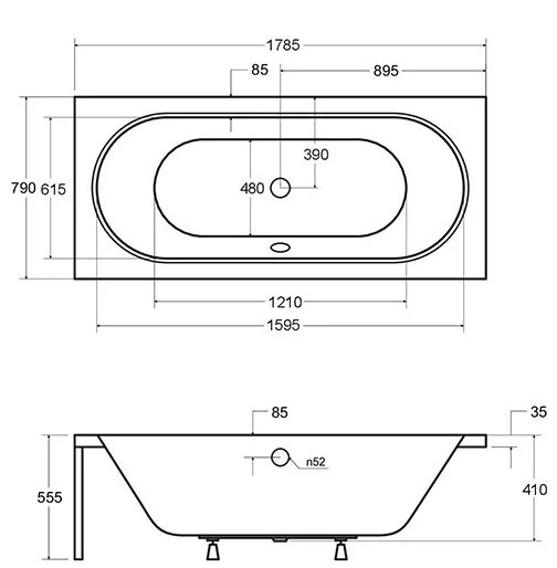 Besco Vitae 180x80 (WAV-180-PK) Габаритные размеры