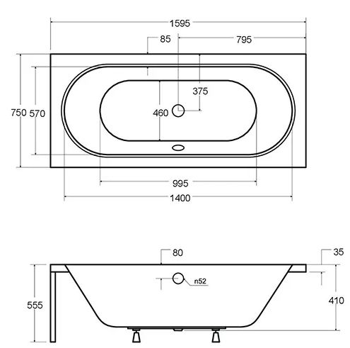 Besco Vitae 160x75 (WAV-160-PK) Габаритные размеры
