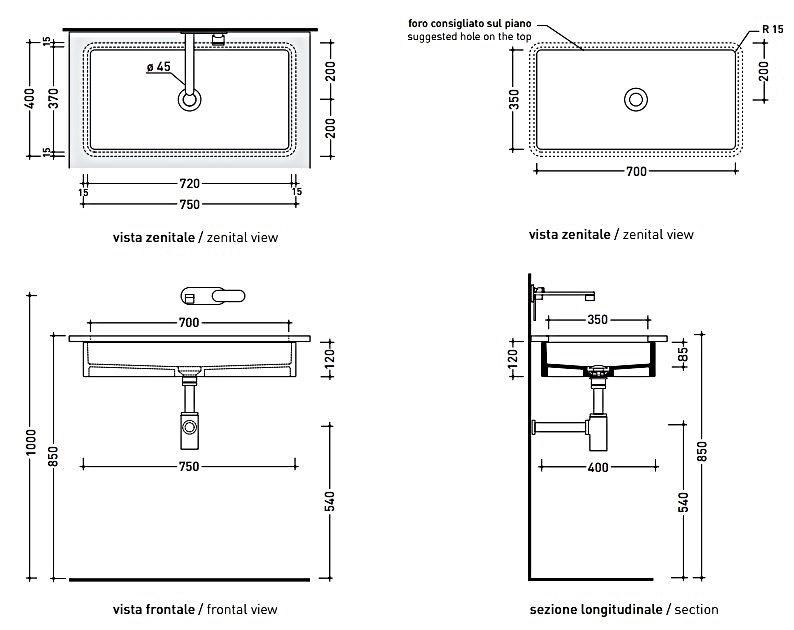 Flaminia Miniwash 75 White (MW75SP) Габаритные размеры