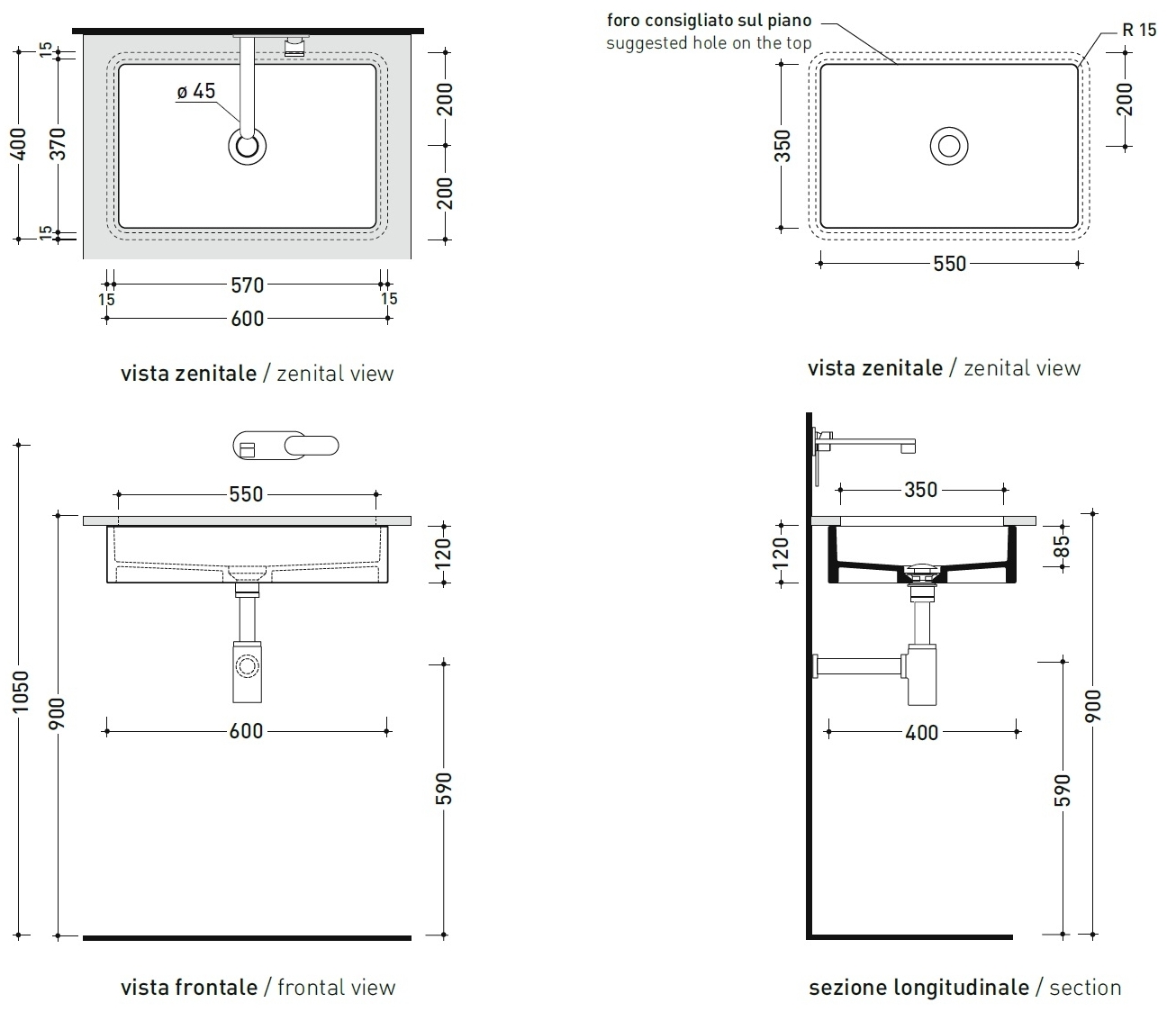 Flaminia Miniwash 60 White (MW60SP) Габаритные размеры