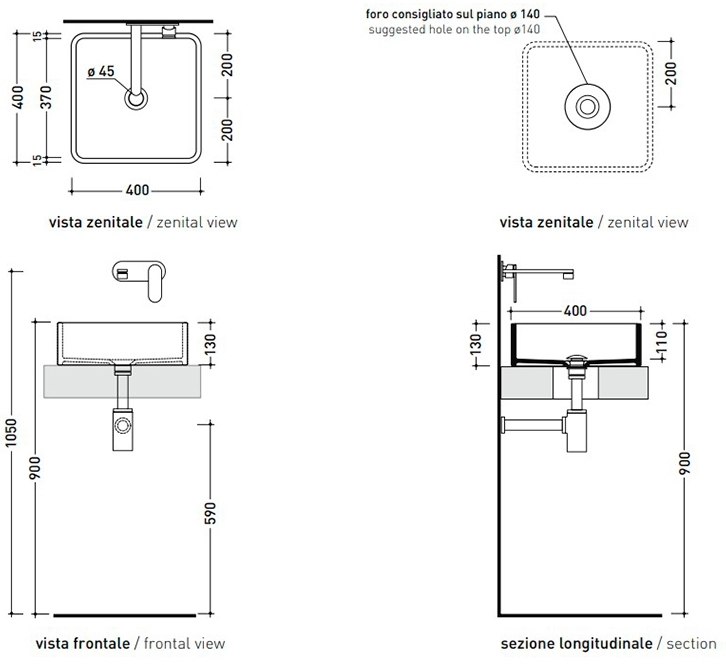 Flaminia Miniwash 40 White (MWL40) Габаритные размеры