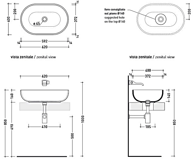 Flaminia Pass 62 White (PS62C) Габаритные размеры