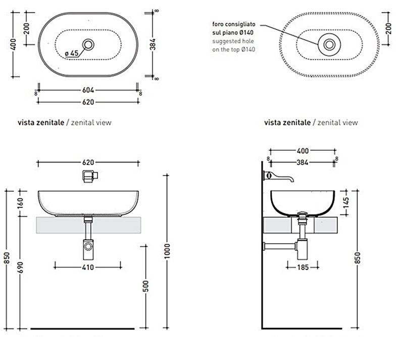 Flaminia APP 62 White (AP62A) Габаритные размеры