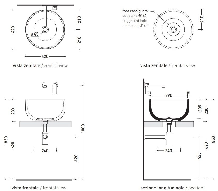 Flaminia Saltodacqua D42 White (SD42L) Габаритные размеры