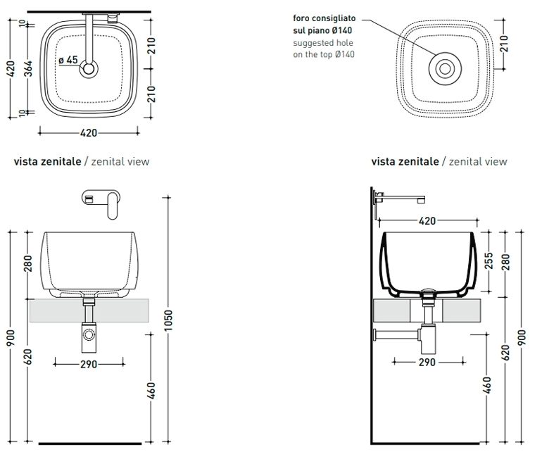 Flaminia Flag 40 Bianco (FG40H28) Габаритные размеры