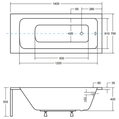 Besco Talia 140x70 (WAT-140-PK) Габаритні розміри