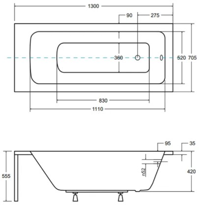 Besco Talia 130x70 (WAT-130-PK) Габаритные размеры