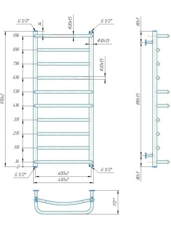 Mario INOX Люкс 970х430/400 (1.074.044579.0) Габаритні розміри