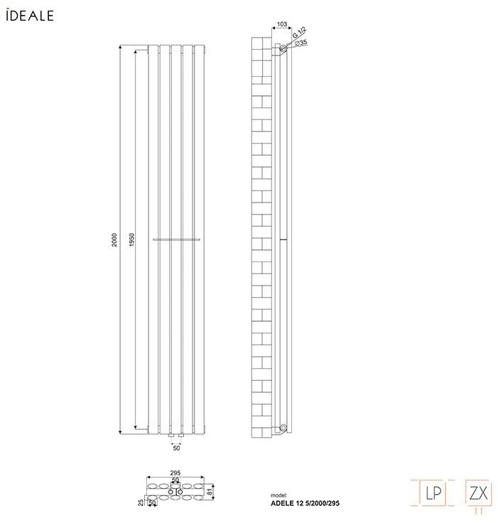Ideale Adele 12 5/2000/295 белый Габаритные размеры