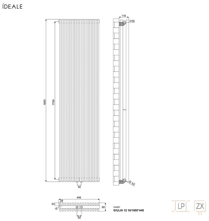 Ideale Giulia 12 16/1800/448 антрацит Габаритные размеры
