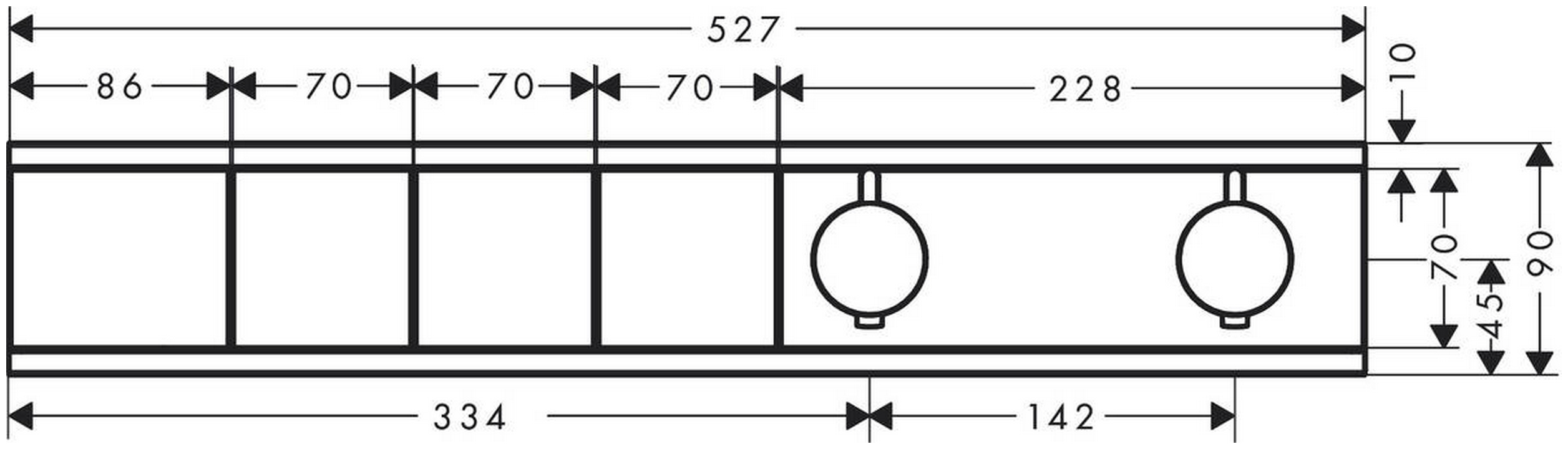 Hansgrohe RainSelect на 3 споживача Brushed Bronze 15381140 Габаритні розміри