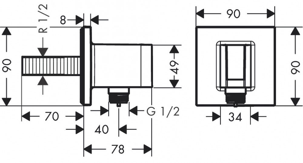 Axor Fixfit Porter Square Chrome 36734000 Габаритные размеры