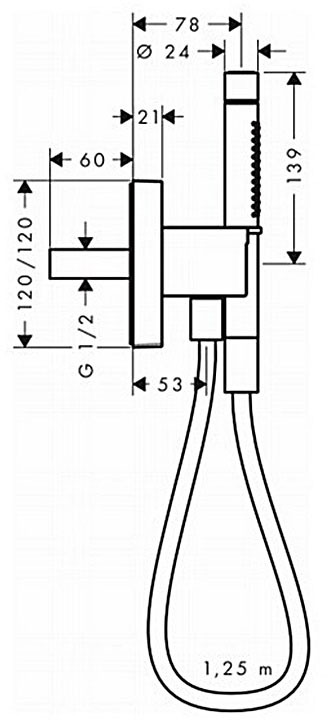 Axor Porter 2jet Polished Gold Optic 12626990 Габаритные размеры