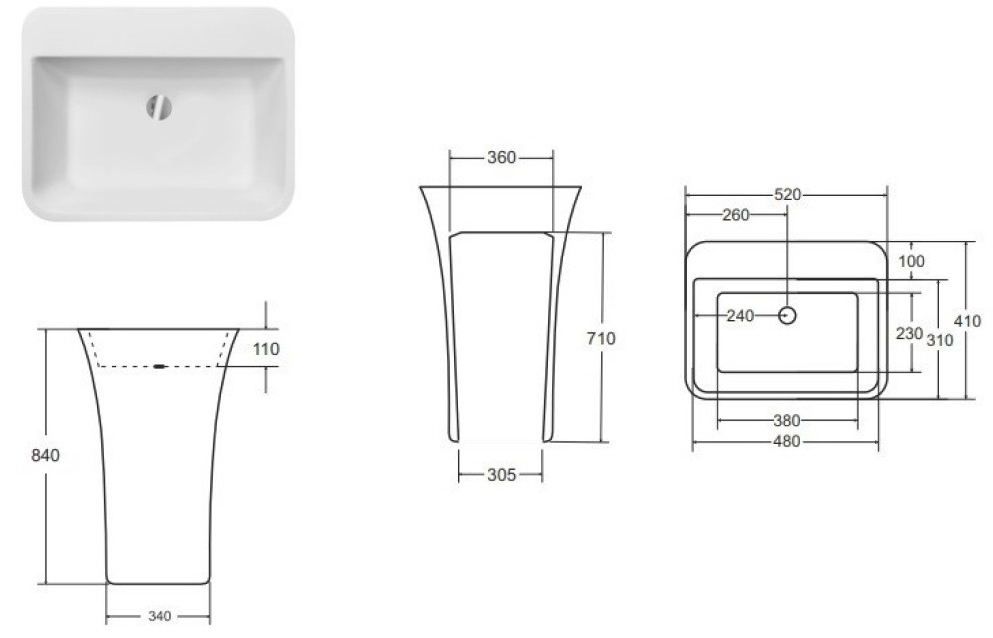 Besco Assos S-Line Glam 40x50x85 (UMO-AP-WOZ) Габаритные размеры
