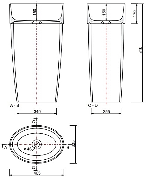 Besco Uniqa 32x46 белый (UMD-U-WO) Габаритные размеры