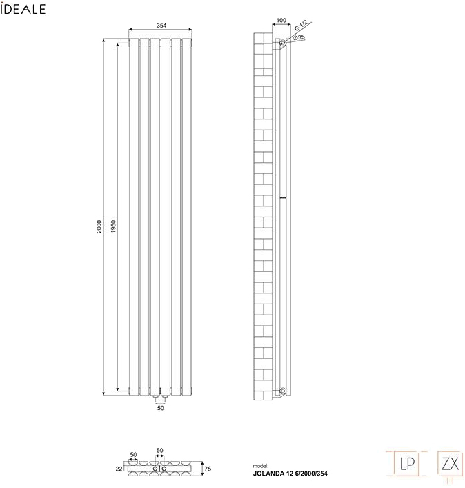Ideale Jolanda 12 6/2000/354 белый Габаритные размеры