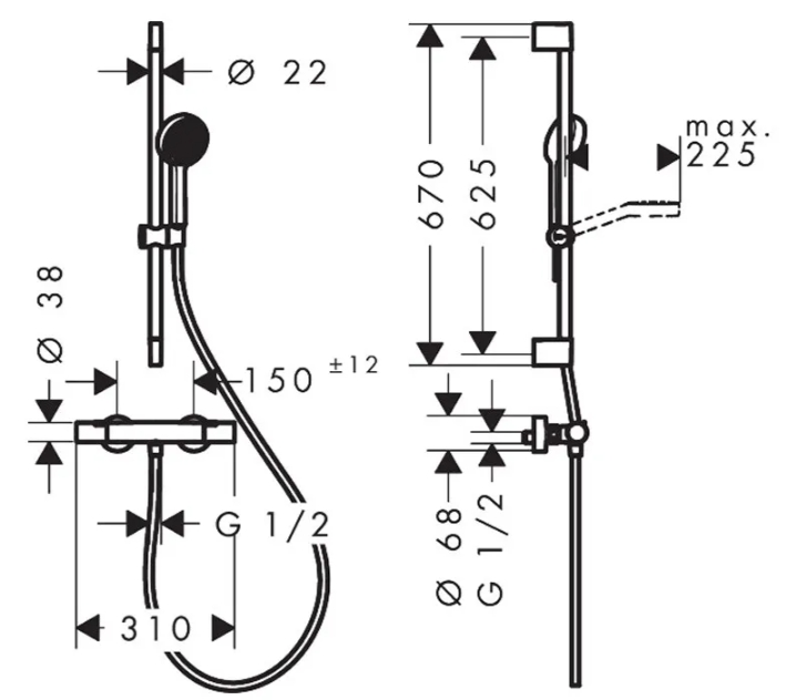 Hansgrohe Activera Select S 0,65 EcoSmart із термостатом Ecostat Fine, Matt Black (28876670) Габаритні розміри