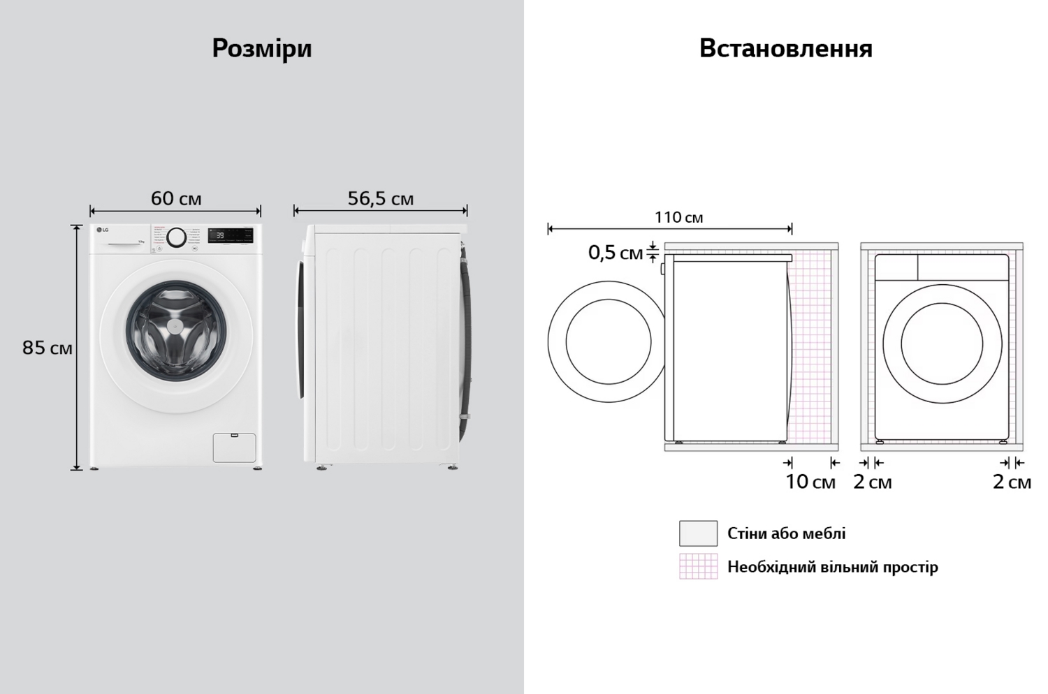 LG F4Y5RS3W Габаритные размеры