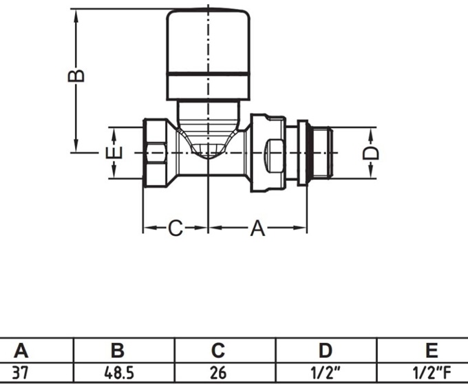 Carlo Poletti 1/2" прямой, белый V142710EF Габаритные размеры