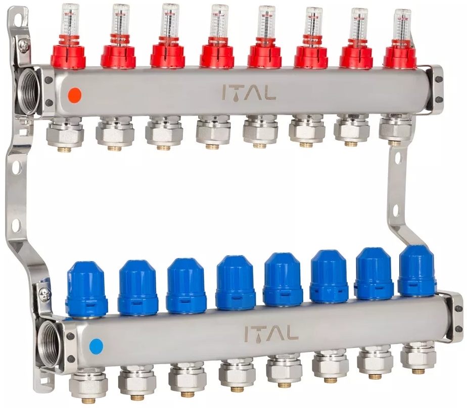 Колектор із витратомірами ITAL HC1-08 x 3/4"Ek, нержавіюча сталь
