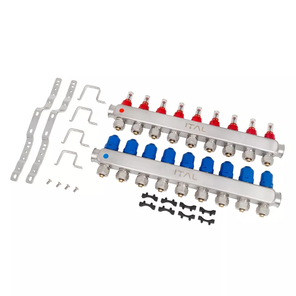 Колектор із витратомірами ITAL HC1-09 x 3/4"Ek, нержавіюча сталь ціна 6161 грн - фотографія 2