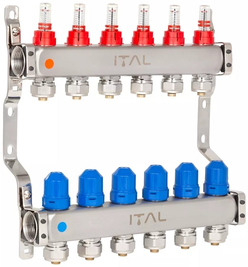 Колектор із витратомірами ITAL HC1-06 x 3/4"Ek, нержавіюча сталь