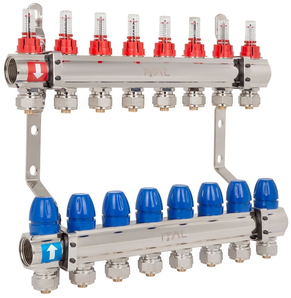 Колектор із витратомірами ITAL IT08-H2001 1"-3/4", євроконус, латунь