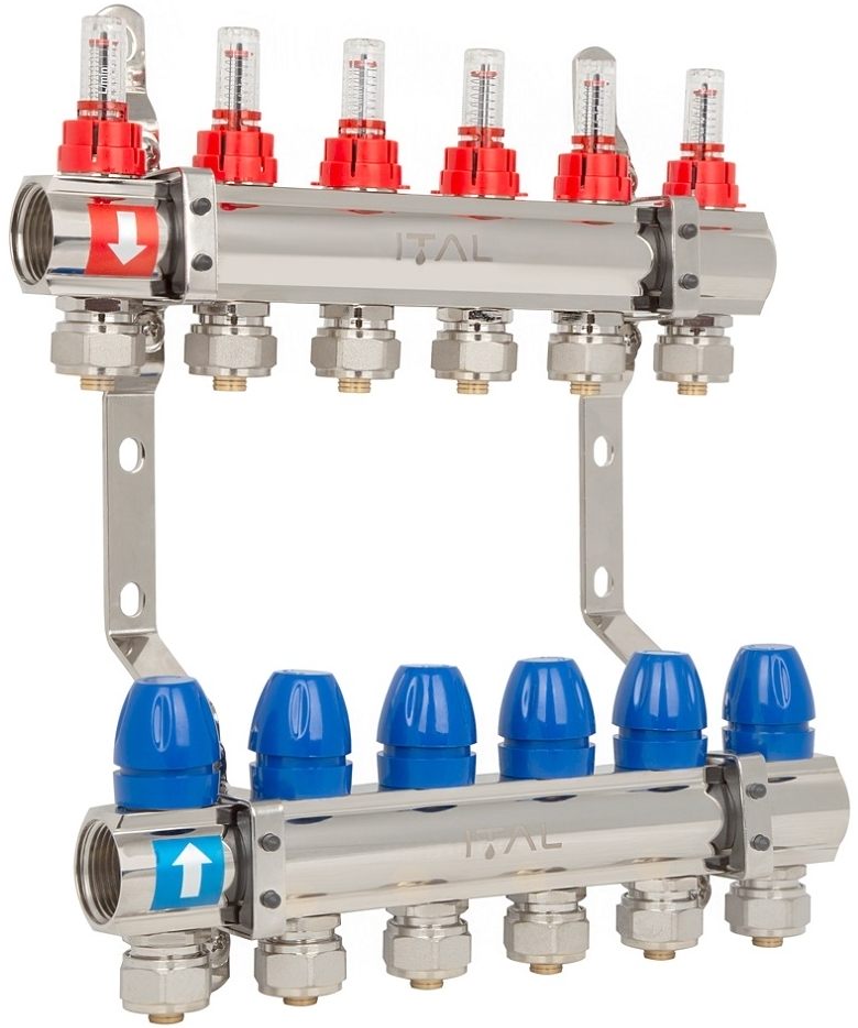 Колектор із витратомірами ITAL IT06-H2001 1"-3/4", євроконус, латунь