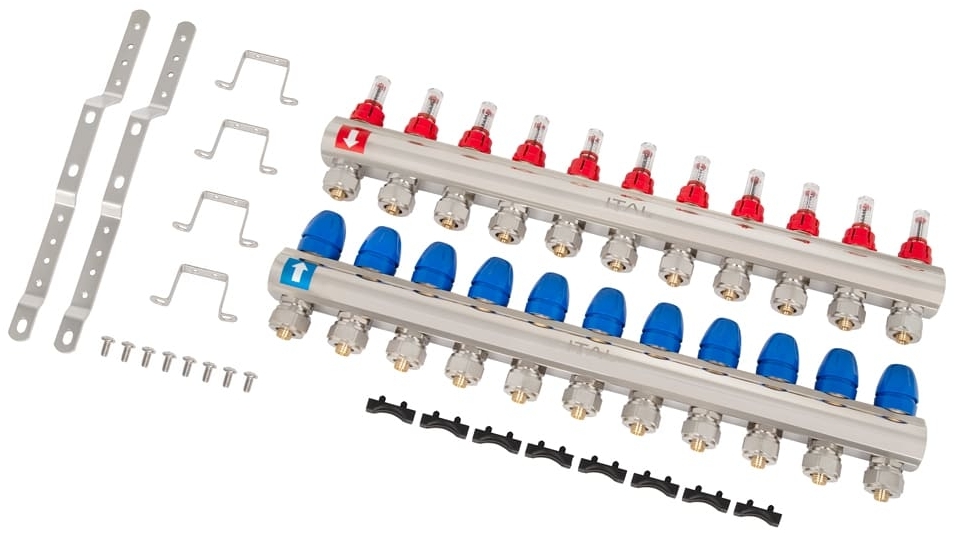 Колектор із витратомірами ITAL IT11-H2001 1"-3/4", євроконус, латунь ціна 7796 грн - фотографія 2