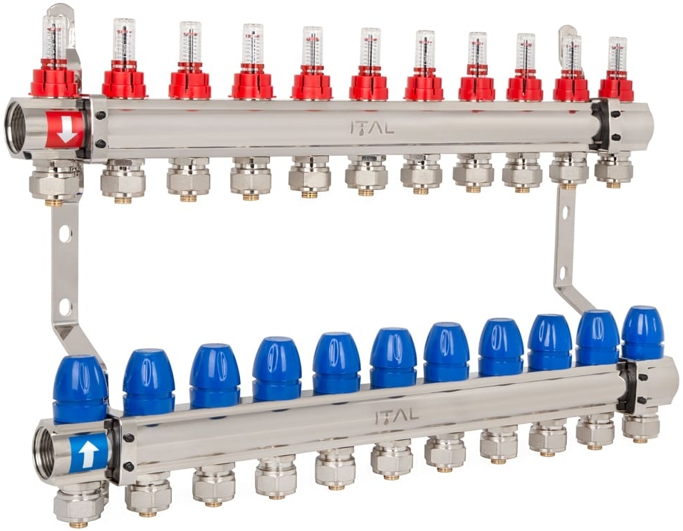 Колектор із витратомірами ITAL IT11-H2001 1"-3/4", євроконус, латунь