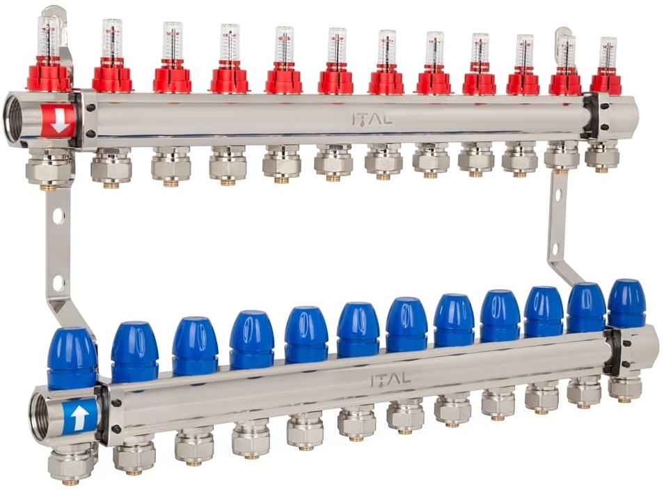 Колектор із витратомірами ITAL IT12-H2001 1"-3/4", євроконус, латунь